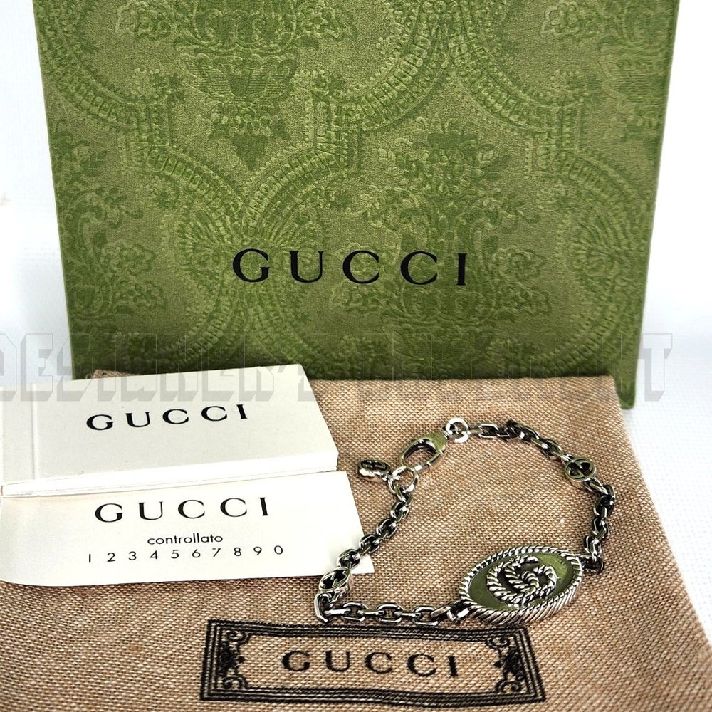 GUCCI size 18 Sterling Silver MARMONT Torchon Double G charms Chain Bracelet 🎁 - Picture 9 of 11